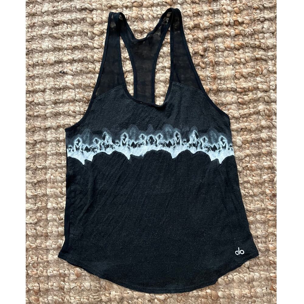 Alo Yoga Verse Tank Top Black White Print Racerback Modal Mesh Size S